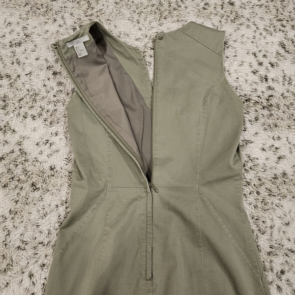 H&M SZ 6 V-Neck Light Army Green Sleeveless Shift Midi Dress Back Slit & Zipper - Picture 7 of 12